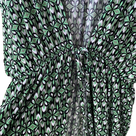 NWT 💚🖤🤍 Lily Geometric Retro Patterned Long Open Topper, Elastic Waist Tie 2X - Picture 2 of 11